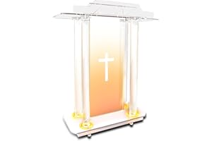 EASILYWINLIFE Church Pulpit with 15 Colors Adjustable and 4 Flashing Models, 46” Clear Pulpit Church with Wheels &Vertical Reading Platform, Acrylic Podium for Churches Entrance, Classroom