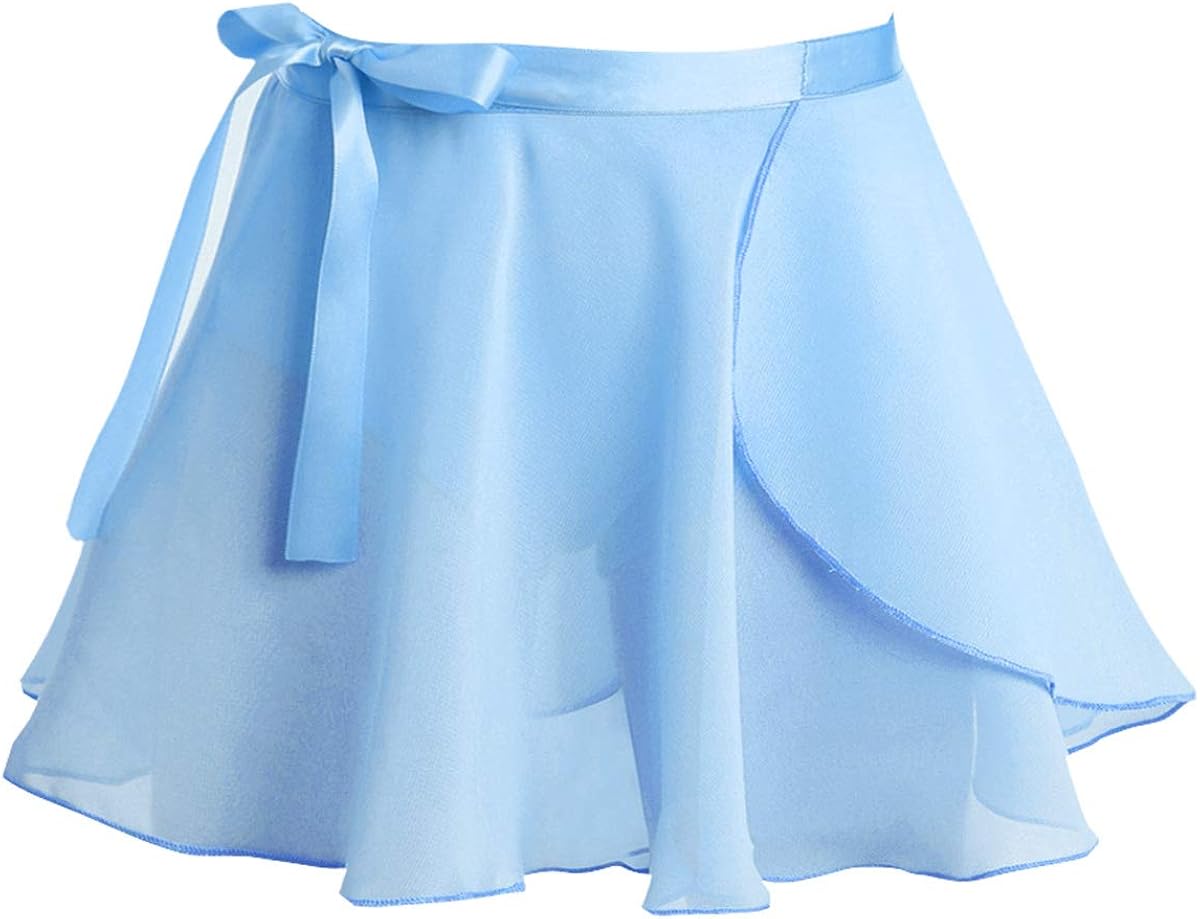 inlzdz Kids Girls Ballet Basic Wrap Skirt with Tie Waist Chiffon Tutu Dress Gymnastics Leotard Dancewear: Clothing