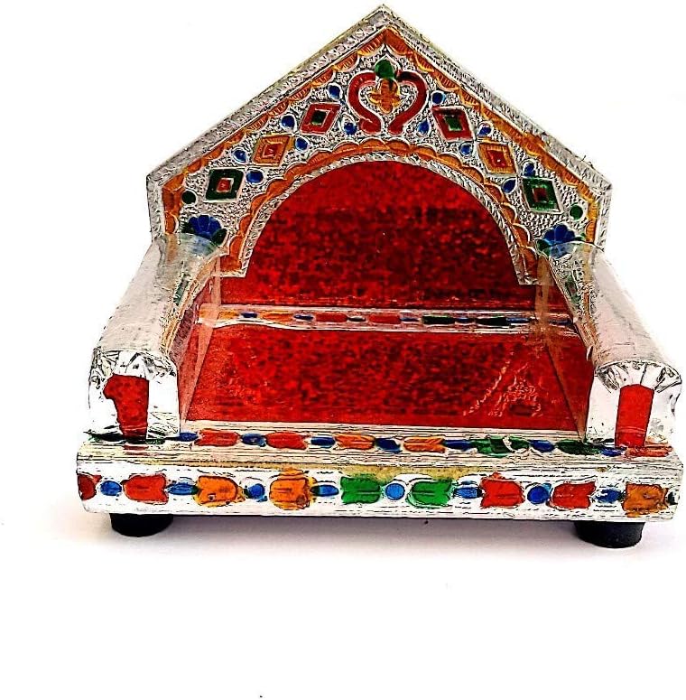 VintFlea Singhasan Pooja Chowki mandir for God Thakur Puja Wooden Laddu Gopal Singhasan (Silver)