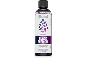 Zhou Organic Black Seed Oil - Black Cumin Seed Oil Cold Pressed, Nigella Sativa, Pure Unrefined Blackseed Liquid, Premium Supplement for Health with Thymoquinone, Omega 3 6 9 - 8 Fl Oz (Pack of 1)