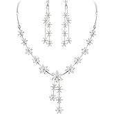 Crysdue Flower Jewelry Set for Women Bridal Bridesmaid, Sparkling Marquise Rhinestone Crystal Cluster Y-Necklace Snowflake Drop Dangle Earrings Set for Wedding Prom Party Cocktail