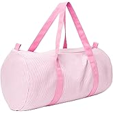 SilTriangle Kids Duffle Travel Bag, Pink Seersucker Gym Bag with Zipper Cute Overnight Weekender Carry on Bags Lightweight Portable Dance Bags Zipper Pouch Gifts for Toddler Boys Girls