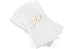 AH AMERICAN HOMESTEAD Disposable Hand Towels for Bathroom - Guest Bathroom Essentials -Bathroom Paper Towels for Guests - Monogrammed Disposable Napkins - Wedding Napkins in Paper Towel Tray (Gold, V)