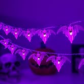 Halloween Lights Indoor Bats Decor Battery Operated 10FT 20LED Purple | Timer Waterproof 8 Modes For Halloween Decorations, Bats Wall Decor, Outdoor
