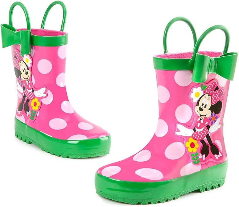 Disney Store Minnie Mouse Rain Boots for Girls Size 9 Pink/White Polka