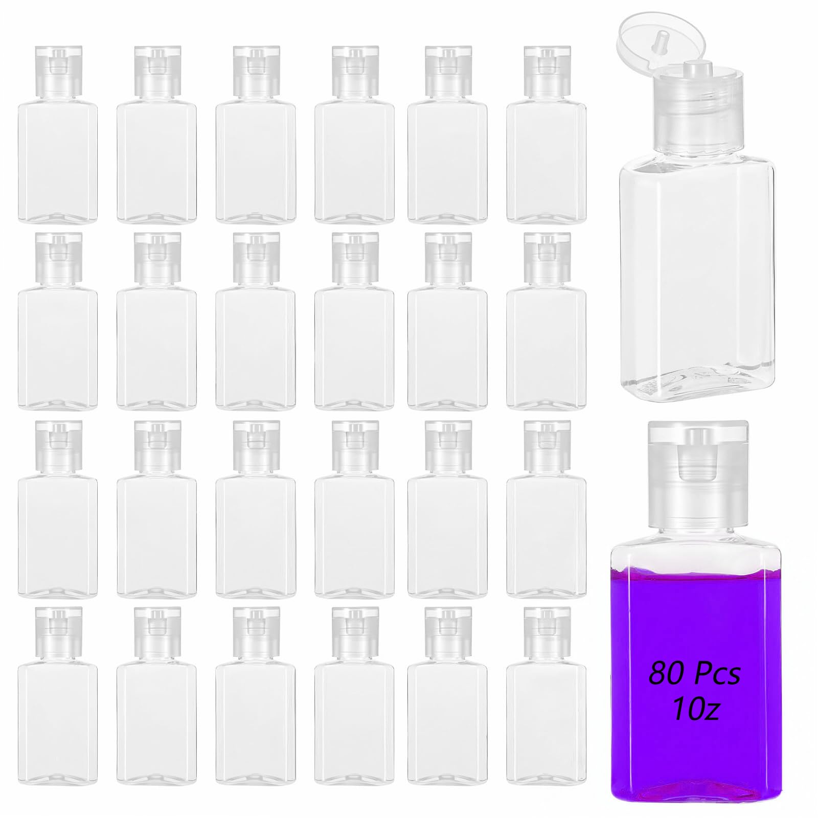 Photo 1 of 80 Pcs 1 oz Travel Bottles - Hand Sanitizer Bottle Mini Clear Bottles with Flip Caps, Portable Empty Refillable Containers for Shower Gel, Face Creams, Body Lotions