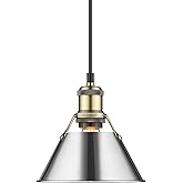 Golden Lighting 3306-S AB-CH Orwell Mini Pendant, Transitional, Aged Brass with Chrome Shade
