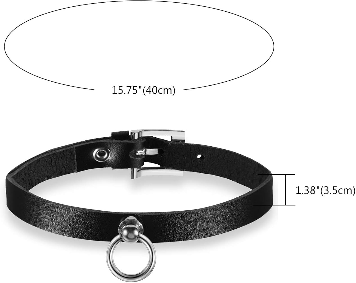 Oidea Womens Sexy Leather Choker,Ring Pendant Collar Necklace for Halloween Cosplay,Black - Image 3