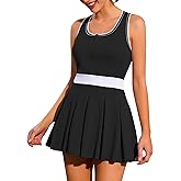 Tennis Dresses for Women with Built in Shorts and Bra Half Zip Sleeveless Workout Golf Outfits Athletic Skirts