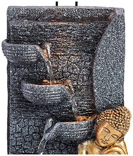 John Timberland Kneeling Buddha Asian Zen Indoor Table-Top Water Fountain with Light LED 17" High Cascading for Table Desk Home Office Bedroom Relaxation - Thumbnail 2