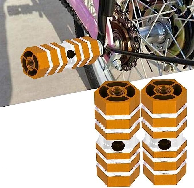 Broco Bike Pegs, A Pair Axle Rear Foot Pegs for BMX MTB Bike BMX Pegs (Gold)