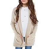 Knitswegan Girls Long Sleeve Casual Cardigan Kids Open Front Soft Knit Oversized Sweater with Pockets
