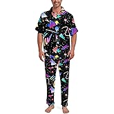 Ningest 2 Piece Pjs Mens Button Down Pajamas Set Short Sleeve Soft Sleepwear