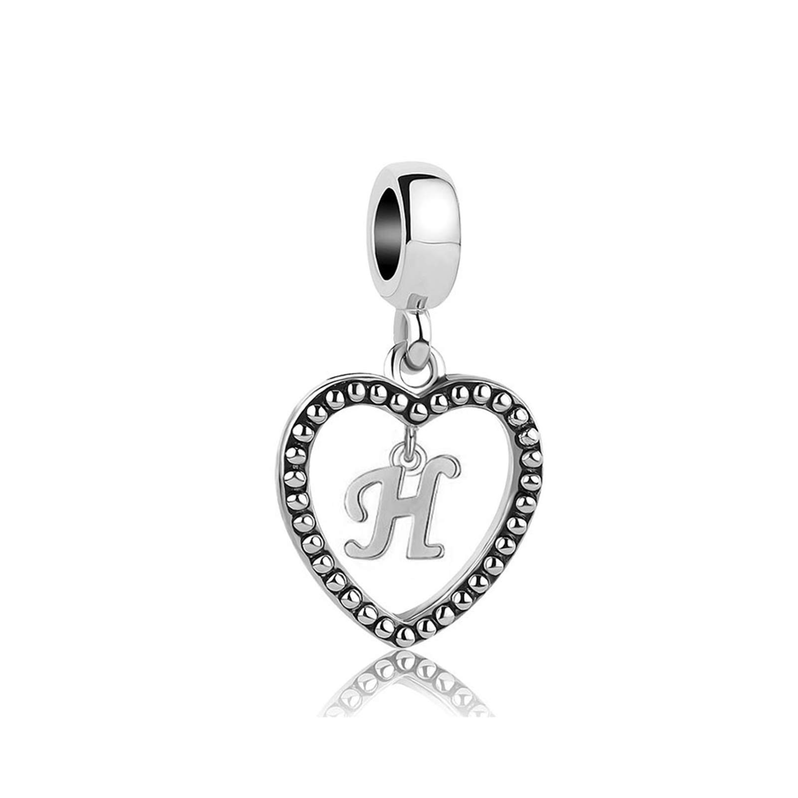 Initial Letter H Love Heart Dangle Charm fits Pandora Charms Bracelets Name Birthday Jewellery Gift for Daughter Women Sister Family Granddaughter Christmas