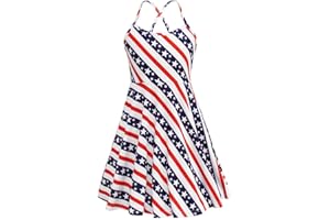 JESKIDS Girls Summer Cami Dress Unicorn Spaghetti Strap Dresses Patriotic 4th of July American Flag Dresses