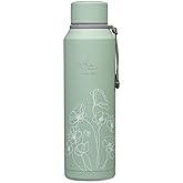 Christian Art Gifts Stainless Steel Insulated Double Wall Vacuum Spill-proof Water Bottle for Women: His Mercy Never Fails - Encouraging Drinkware for Hot/Cold All Day Temp, Teal Floral, 24 fl. oz.