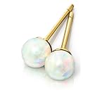 Opal Stud Earrings with 6mm Fiery White Opal Ball Studs Real 14k Plated Gold by Benevolence LA