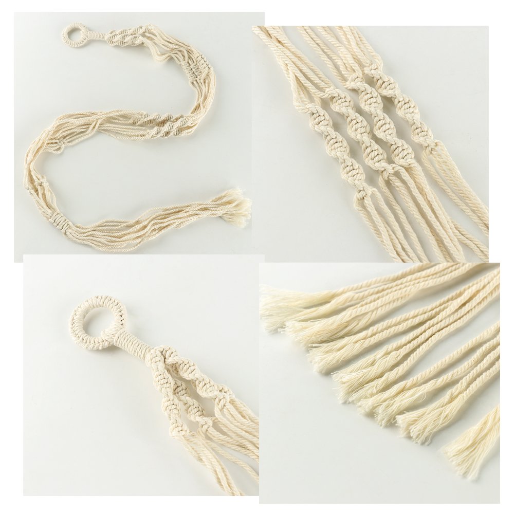 2 piezas de cesta de maceta para interiores y exteriores, colgante, cuerda de algodón, 4 patas de 101,6 cm, hecho a mano para interiores y exteriores, soporte de cuerda para colgar con gancho de techo, blanco