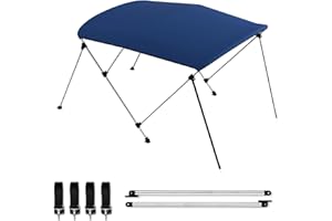 BESTMAN MARINE Bimini Boat Top Cover Sun Shade 3-4 Bow Boat Canopy Includes 4 Straps 2 Rear Support Poles Mounting Hardwares Storage Boot with 1" Aluminum Frame (Navy Blue, 3 Bow 6'L x 46" H x 79"-84" W)