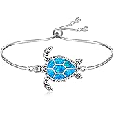 Fenthring Sea Turtle Bracelet for Women Blue Opal Turtle Bracelet Sterling Silver Adjustable Ocean Hawaiian Beach Turtles Jewelry Birthday Christmas Gifts for Women