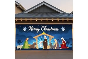 BLISSFULTIE Garage Door Christmas Cover 7x16FT: Garage Nativity Scene Decorations with Bar Magnets & Ropes, Holiday Garage Door Banner Decorative Xmas for Indoor Outdoor [Include Installation Instructions]