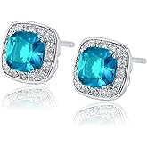 VONSSY Hypoallergenic Gemstone Stud Earrings, Brilliant Cubic Zirconia Crystal Earrings, 925 Silver Posts Nickel Free, Created Diamond Square Earrings Jewelry Gift for Women Wife Mother Daughter