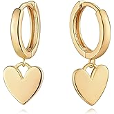 FETTERO Gold Hoop Earrings 14K Glod Plated Lightweight Huggie Hoops Dangle Snake Lock Love Heart Earrings for Women Hypoallergenic Earrings Dainty Wear