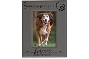 KATE POSH - Your Paw Prints are Forever in our Hearts. Engraved Leather Picture Frame. Memorial Pet Gift, Loss of Dog and Cat, Pet sympathy gift, In memory of (4" x 6" Vertical)