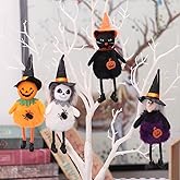 Halloween Tree Decorations Set of 4PCs Witch Black Cat Pumpkin Ghost Plush Hanging Ornaments for Holiday Party Home Christmas Tree Decor