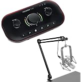 Focusrite Vocaster Two Podcast Interface for Solo Content Creators, Bundle with H&amp;A Broadcast Arm and 10' XLR Cable