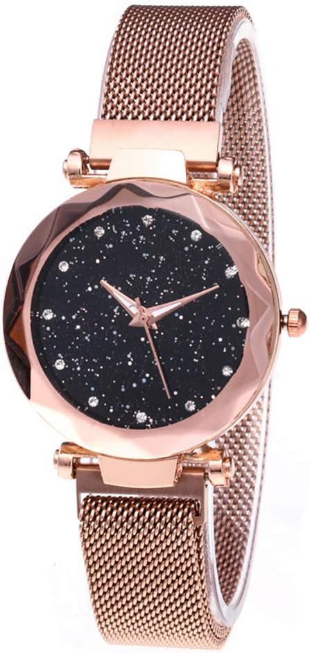 JIUMAN Luxury Starry Sky Women Watches Rose Gold Bracelet Rhinestones Quartz Ladies Watch Thin Steel Female Waistwatch (Gold)