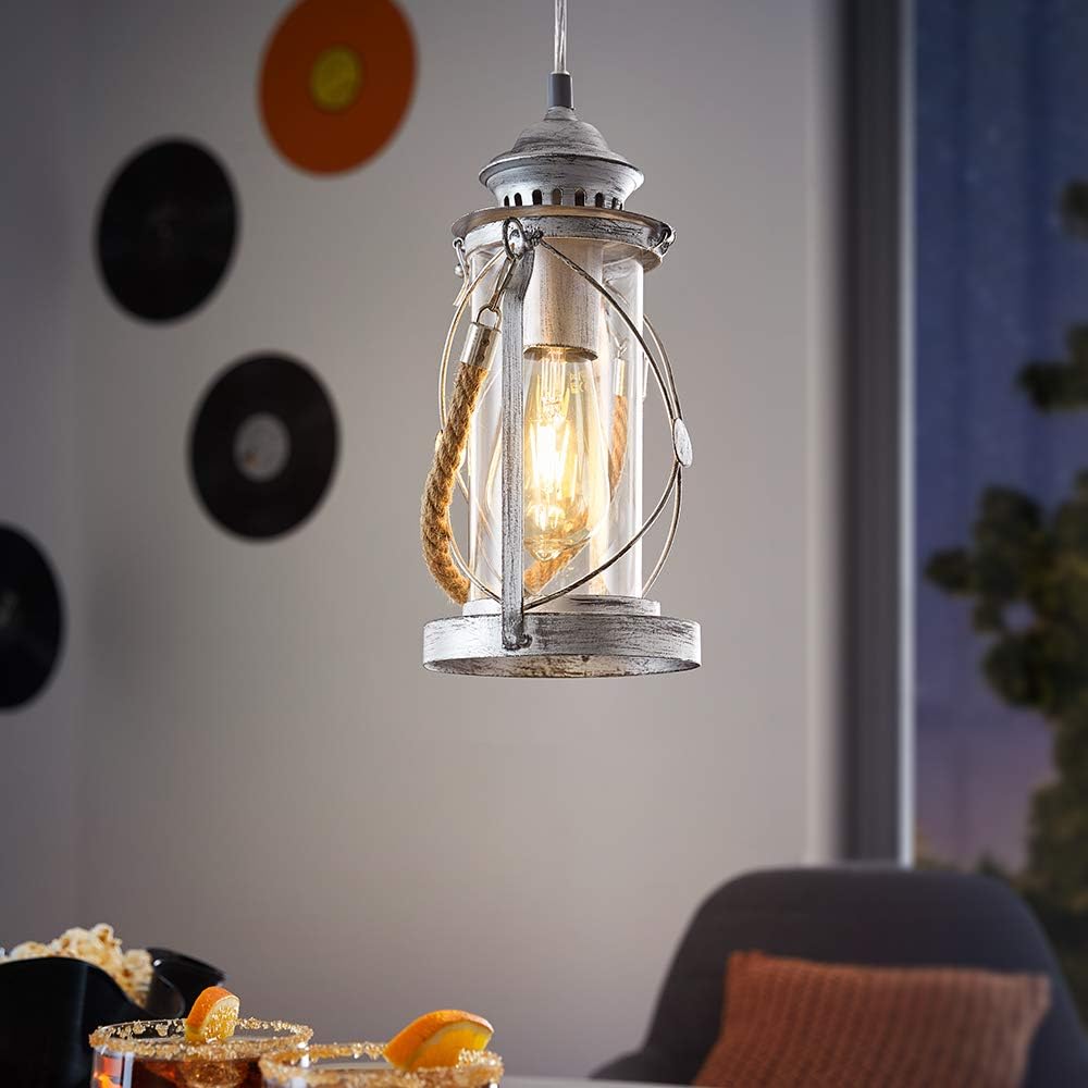 Eglo Pendant Lighting Bradford, Vintage Ceiling Light Fitting Made Antique Silver Steel, Lantern - Image 4