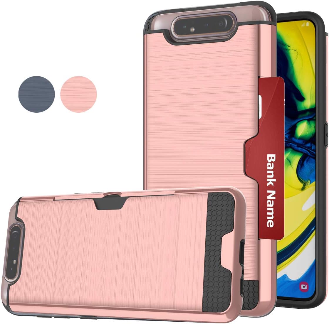 StarLodes Compatible for Samsung Galaxy A80 Phone Case,Galaxy A90 Case,[Brushed Texture] Shockproof Protective Phone Cover with Card Slots Holder & HD Screen Protector-Rose Gold