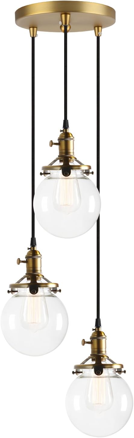 PathsOn Industrial Vintage Loft Bar Edison Ceiling Pendant Lights Fitting Chandelier Glass Globe Lampshade 3 Lights Hanging Light Fixture for Living Room Dining Room Bedroom (Antique)