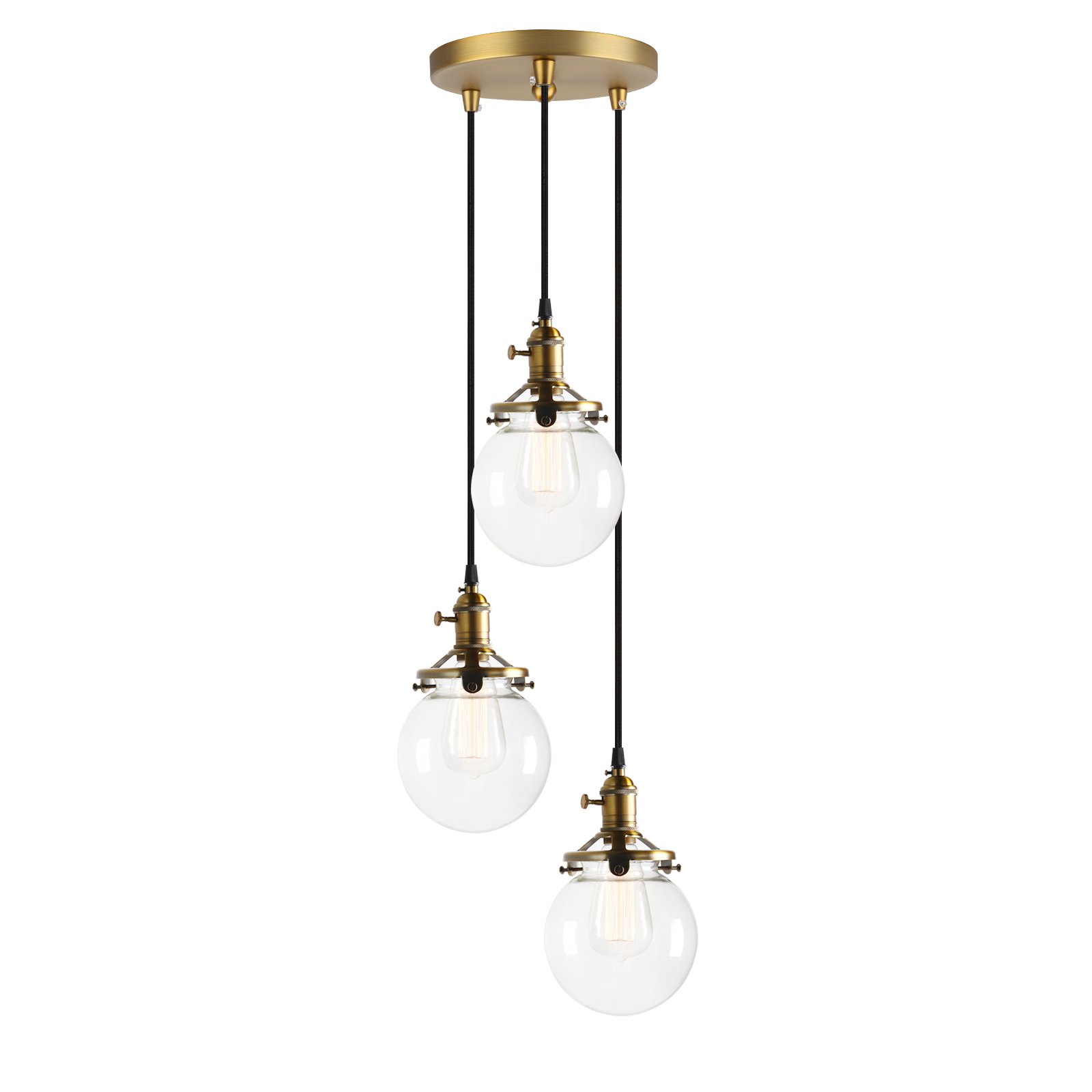 PathsOn Industrial Vintage Loft Bar Edison Ceiling Pendant Lights Fitting Chandelier Glass Globe Lampshade 3 Lights Hanging Light Fixture for Living Room Dining Room Bedroom (Antique)