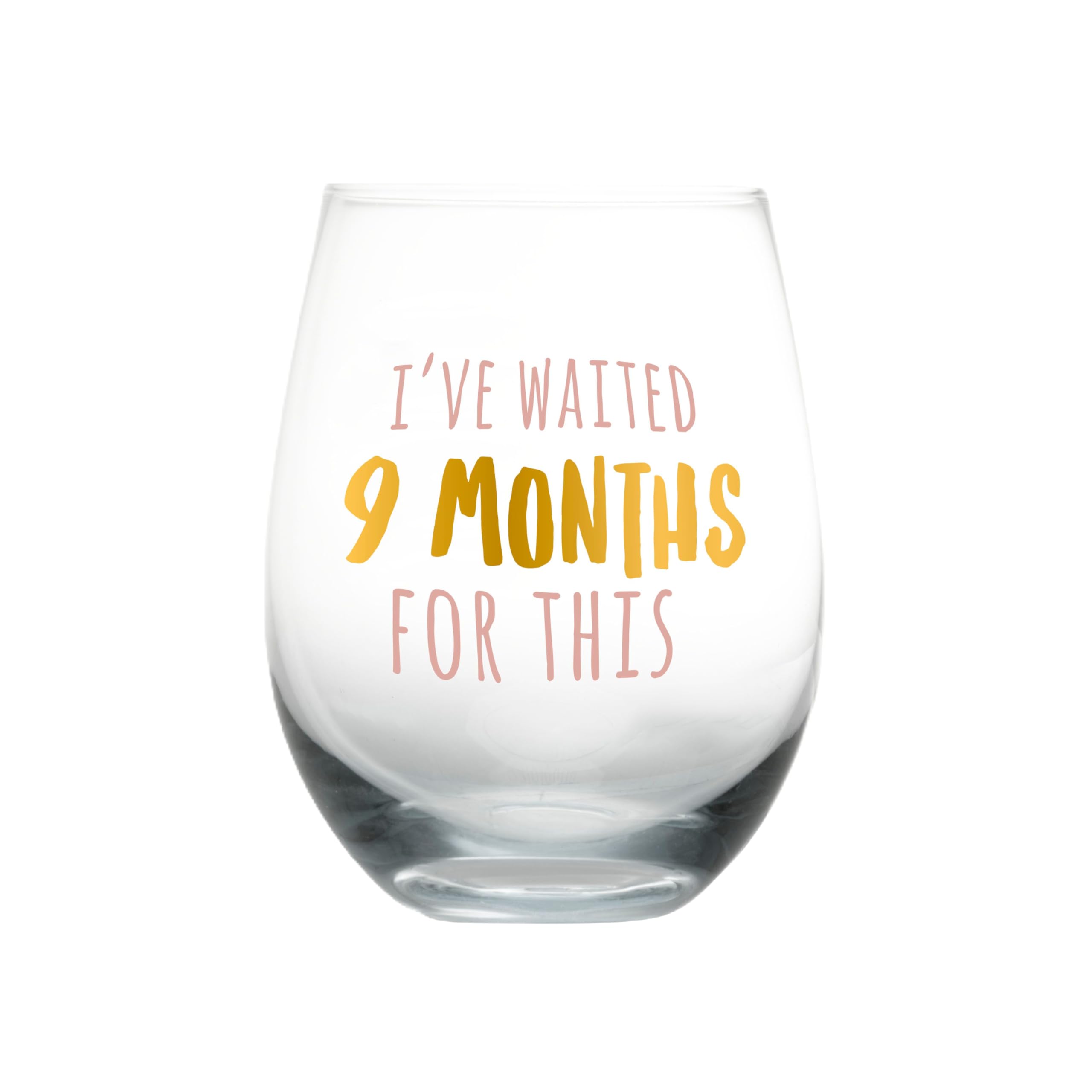 Pearhead I’ve Waited 9 Months for This Stemless Wine Glass, Perfect for Mother’s Day, Post Pregnancy, New and Expecting Moms, Pink and Gold, 16 Oz — image 1
