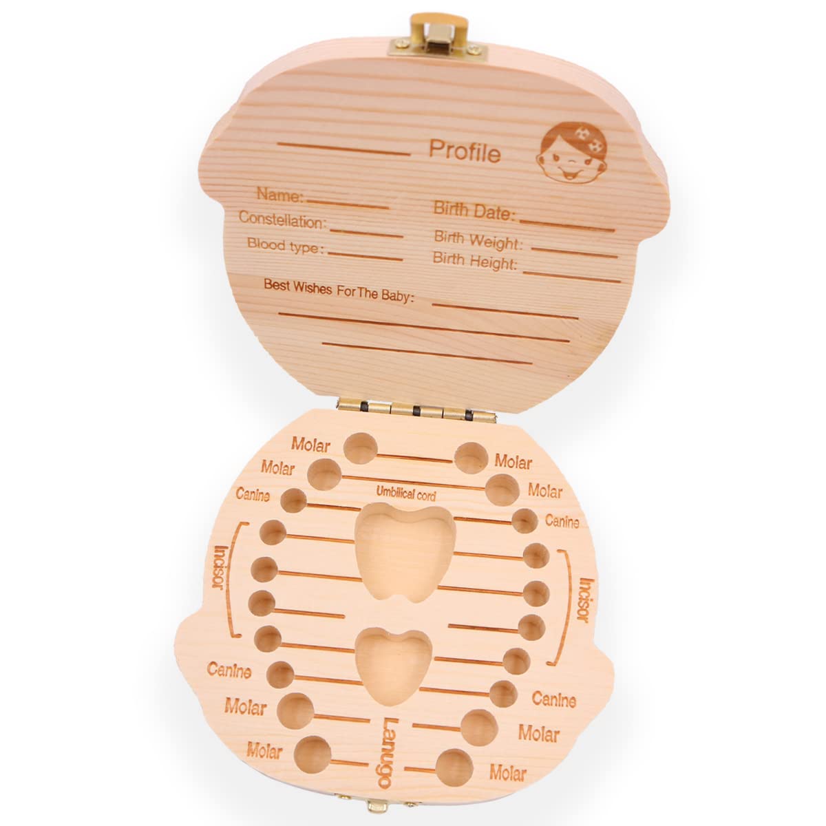 ANCLLO Teeth Save Box Cute Personality Baby Teeth Box Save Wooden Boxes Deciduous Souvenir Box (Girl)