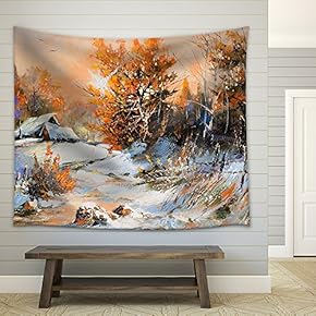 Rural Winter Landscape - Fabric Wall Tapestry Home Decor - 51x60 inches