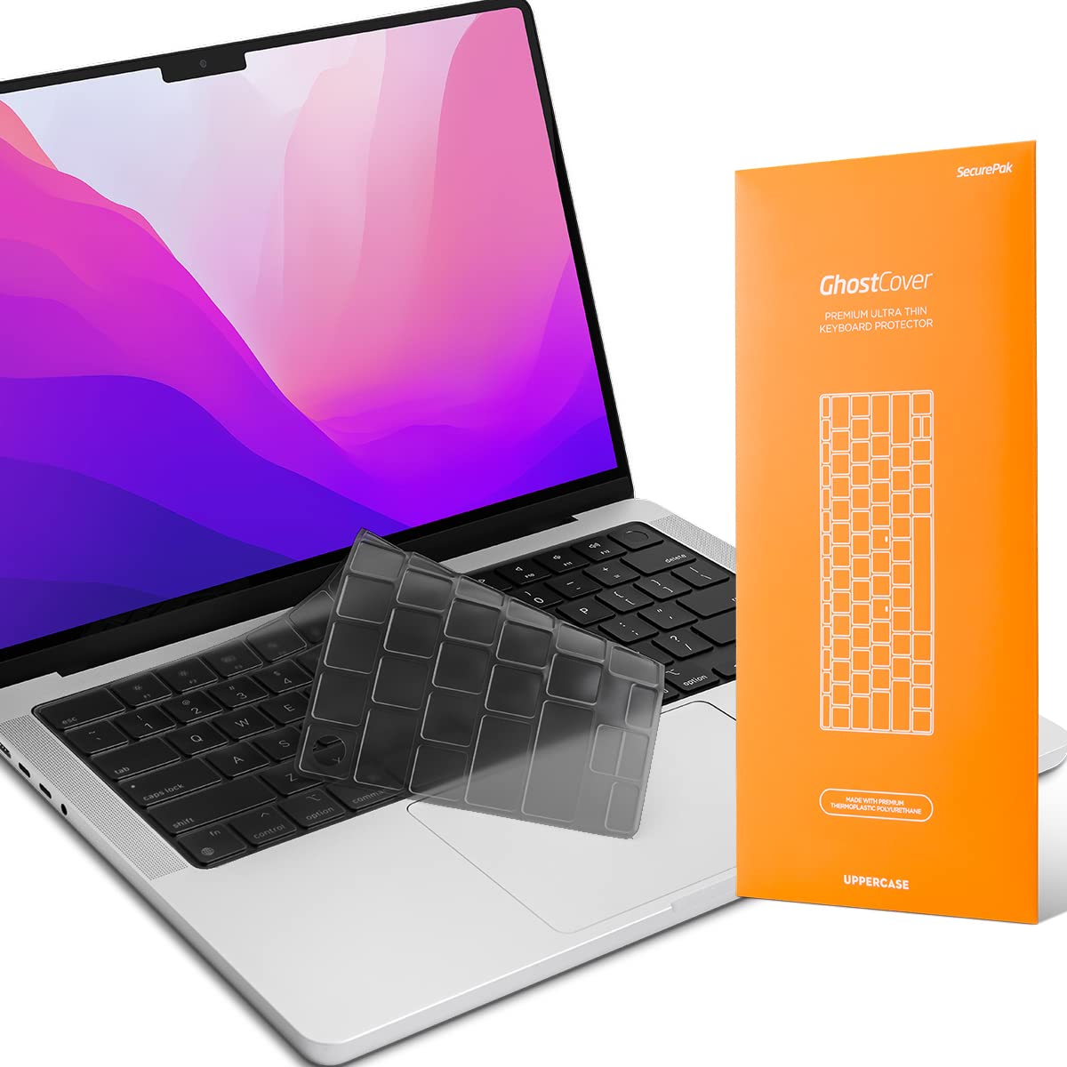 GhostCover Original Premium Ultra Thin Keyboard Cover Protector, Compatible with 2021-2026 MacBook Pro 14"/16" M1-M5 Pro/Max, 2022-2026 M2-M5 MacBook Air 13"/15", EU (ISO) Layout, Tinted Translucent