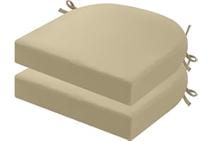 idee-home Outdoor Chair Cushions Set of 2, Thick 17" x 17" x 3" Patio Chair Cushions for Outdoor Furniture Waterproof with Ties, Outdoor Seat Cushion, Patio Chair Pads Dining Chair Antique Beige