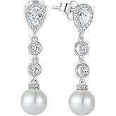 FATACI Women 925 Sterling Silver Pearl Teardrop Leverback/Stud Dangle Drop Earrings with 5A Cubic Zirconia for Her Mom Mother Wife Grandma Jewelry