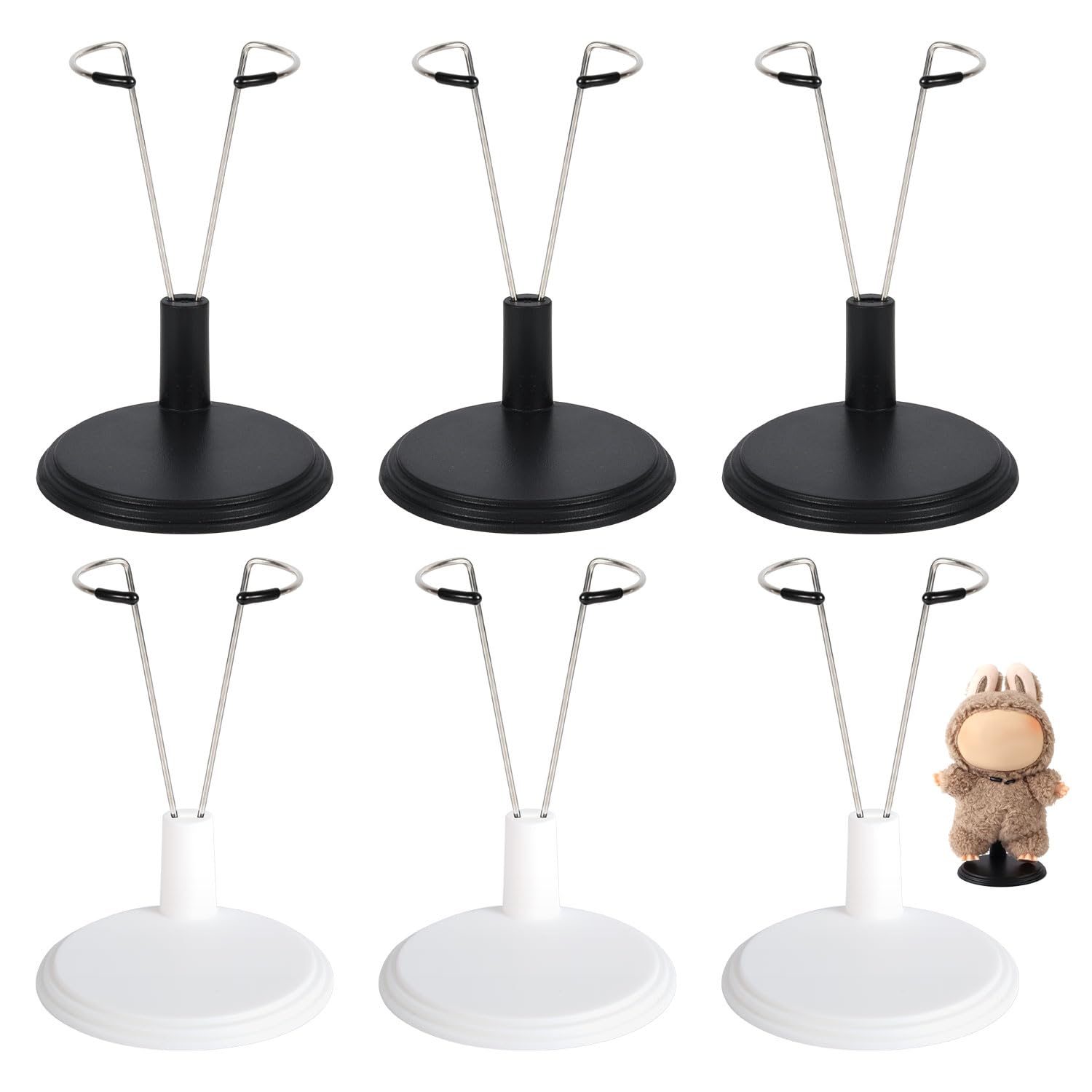 Photo 1 of Tinoaly 6pcs Doll Stand, Adjustable Doll Display Stand Figure Holder Toy Display Support Accessories for Home Office Decoration for 4-8 Inch Toy(White & Black)