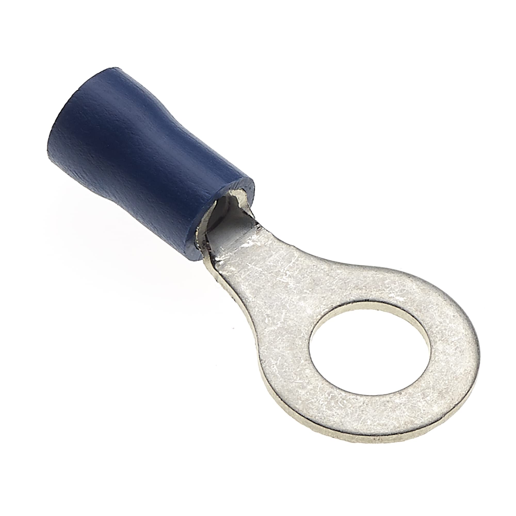 Ring Crimp Terminal - Pack of 100, Blue, 6mm, 30A, 16-14 AWG - Heat Shrink Connectors, Tinned Copper, Insulated Wire Terminals