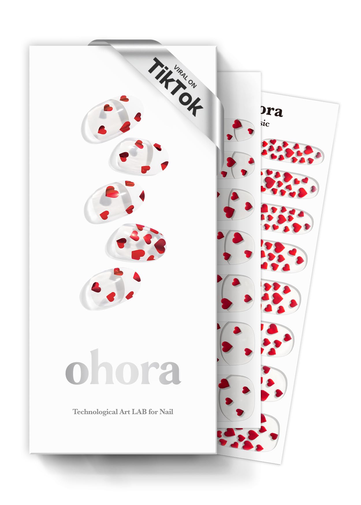 Photo 1 of ohora Semi Cured Gel Nail Strips (N Be My Valentine) - Red, Pattern, Works with Any UV/LED Lamps, Salon-Quality, Long Lasting, Easy to Apply & Remove - Includes 2 Prep Pads, Nail File & Wooden Stick