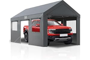 FANPAT Heavy Duty 10x20 Carport, Waterproof UV Resistant Portable Garage Shelter with Rustproof Steel Frame, All Weather Protection for Vehicles Boats Equipment (Gray, 10x20ft)