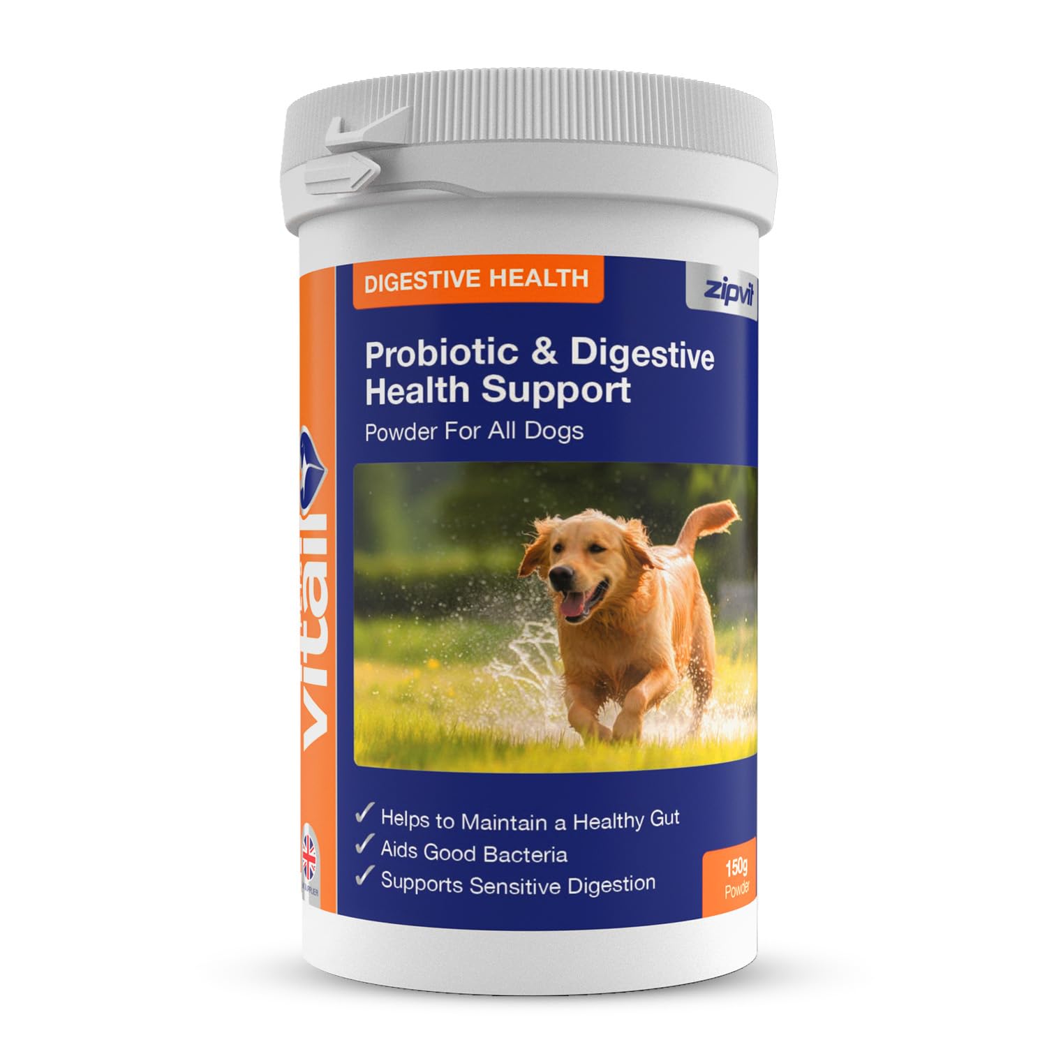 Zipvit Probiotics for Dogs, Daily Dog Probiotic Powder for Gut Health and Digestion, 525 Million CFU per Serving, with Prebiotics and Postbiotics, 150g
