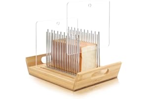 KHINYA Bread Slicer - Bread Slicer for Homemade Bread, Boat-shaped Bread Tray for Sourdough Rounds, Adjustable Stainless Steel Bread Slicing Guide with Free Bread Knife