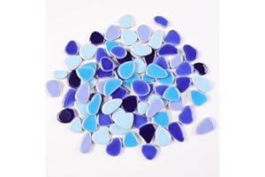 BUENOARTE 454g (1 LB) Bulk Mosaic Tiles for Crafts Mini Pebbles Ceramic Tile for Crafts Mosaic Supplies, Petal Irregular Broken Tiles for Mosaics Making Art Craft Blue Blue Mix (OP200)