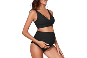 Century Star Maternity Swimsuit Bikini Set High Waisted Pregnancy Bathing Suits V Neck Push Up Two Piece Swimwear