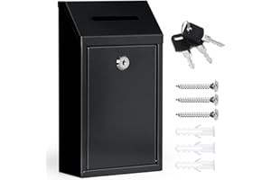 Metal Donation Box Collection Safe Suggestion Box with Lock Wall Mounted Mailbox Delivery Ballot Case Key Drop Case for Home 